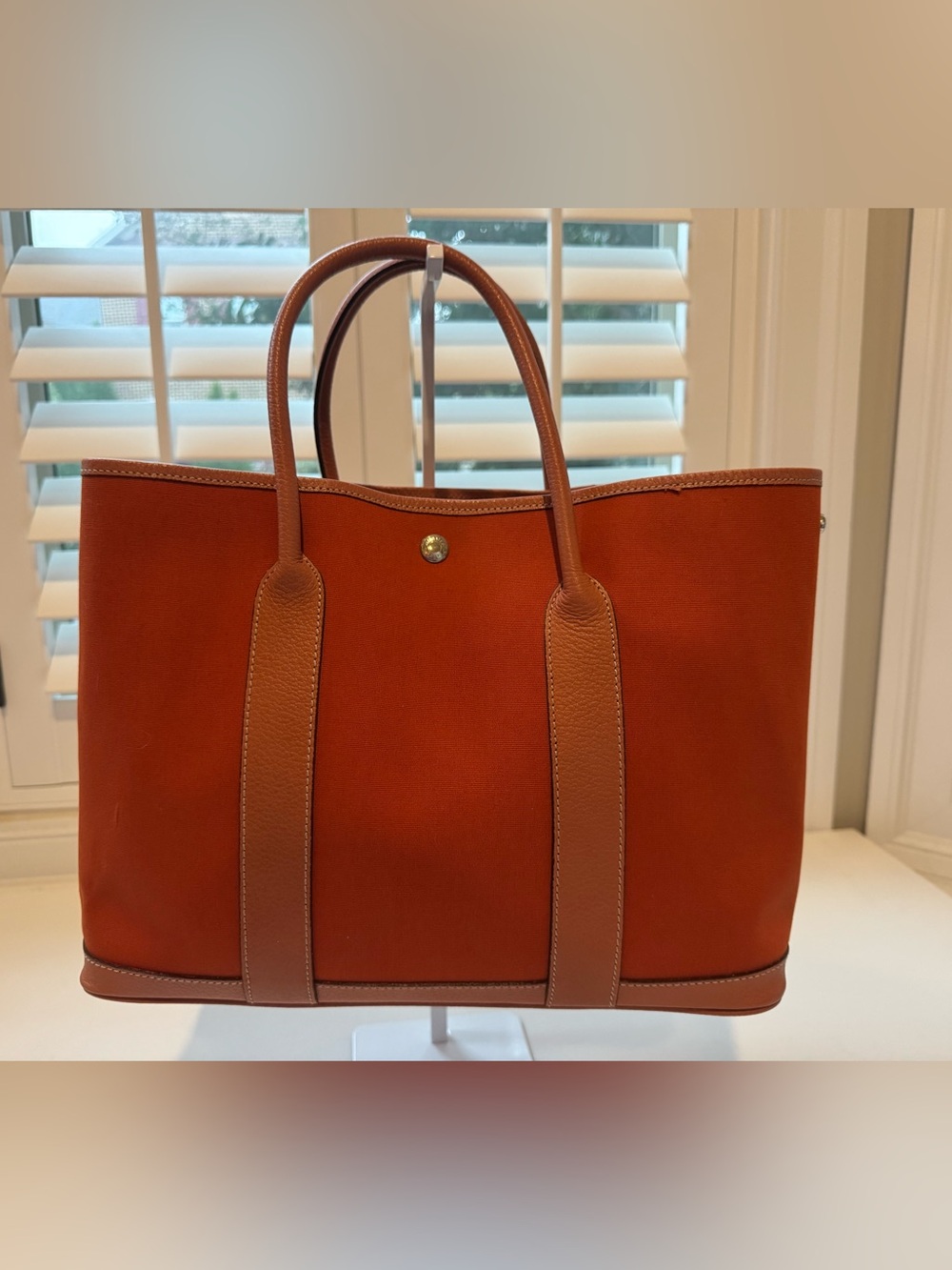 Luxe H Garden Party 36 PM Orange Canvas & Leather Tote Bag